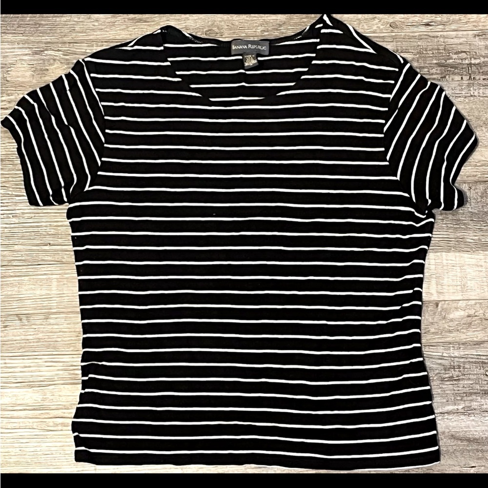 Banana Republic Striped Women’s Size Large T Shirt Black Short Sleeve NEW
